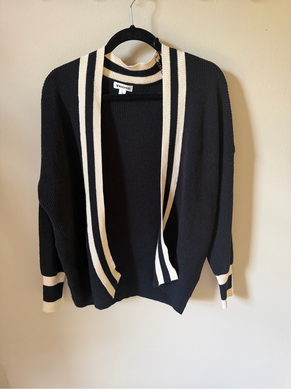 Vigoss Black and Cream Striped Open Cardigan